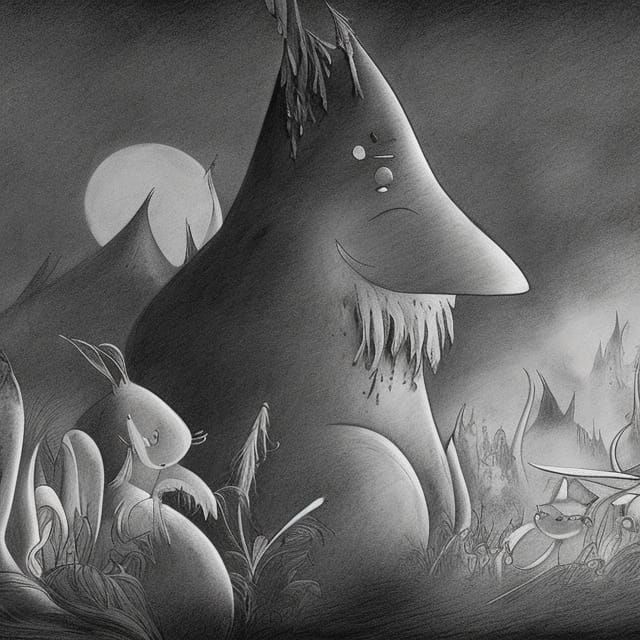 Moomin in Charcoal Drawing: East of the Sun