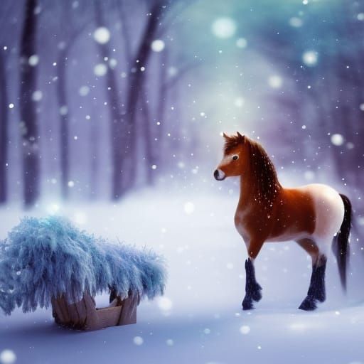 Winter Pony with Crystal Horn in Snowy Tundra