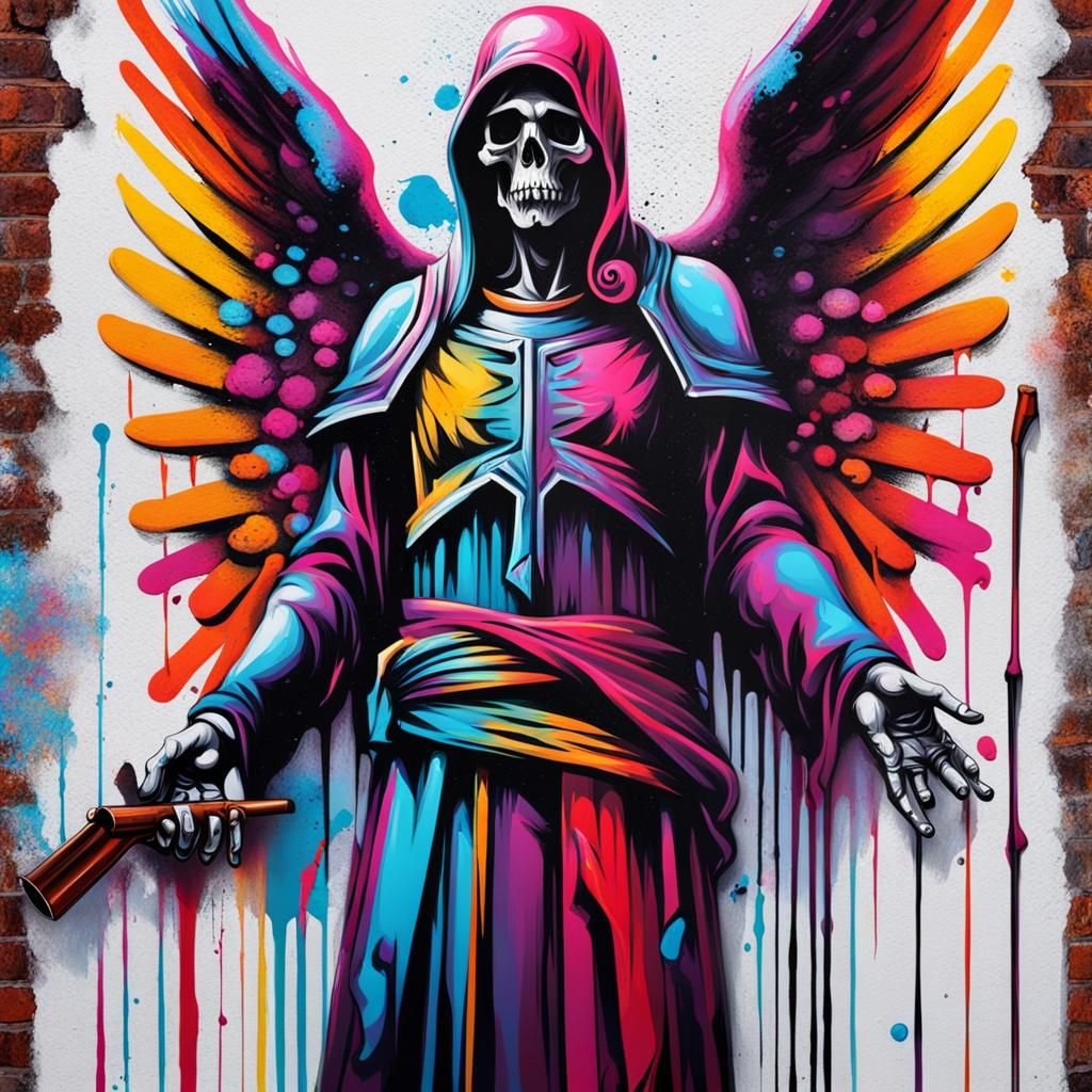Angel of Death Graffiti Art in Vibrant Colors