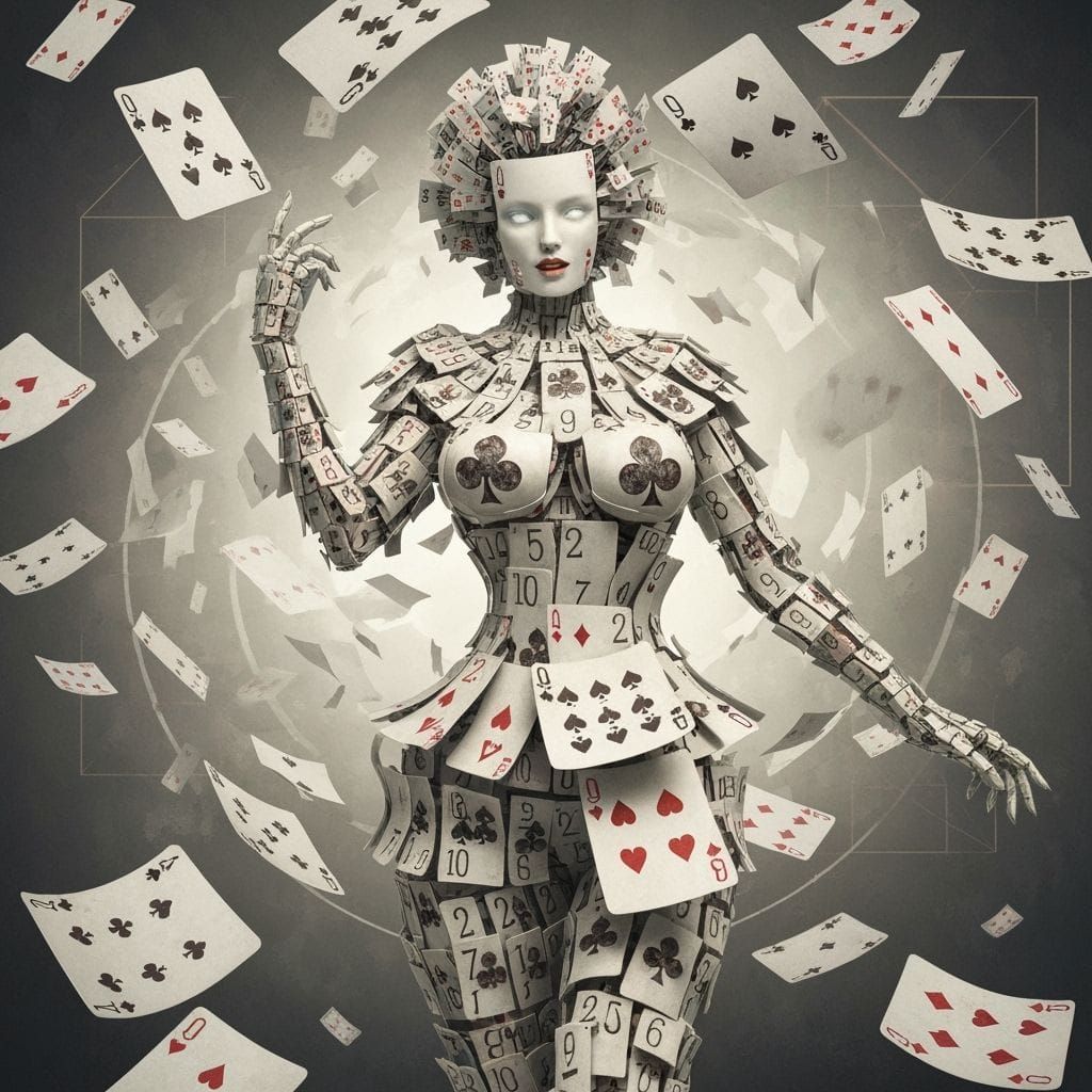 Playing Card Warrior Woman in Surreal Dreamscape