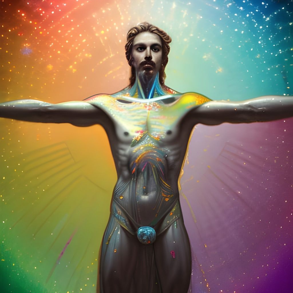 Neon Vitruvian Man Fantasy Mural Art