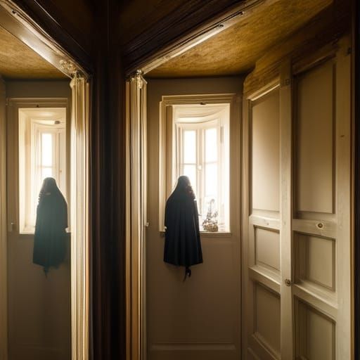 Mysterious Ghost Hiding in Dark Closet, Fantasy Art