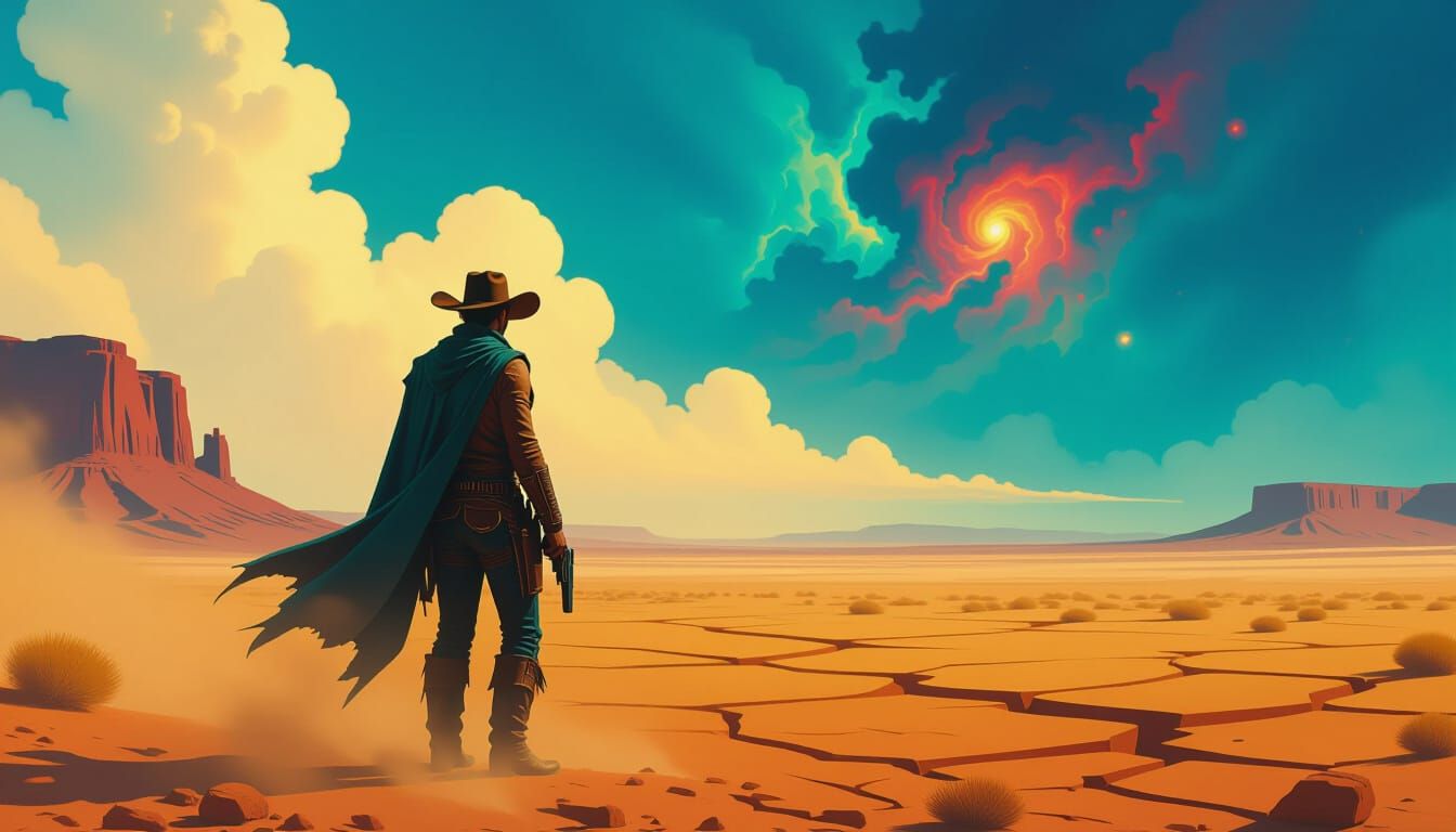Cowboy on Alien Planet in Atmospheric Lighting