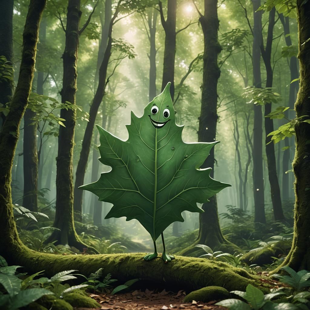 Majestic Smiling Leaf Figure in Forest