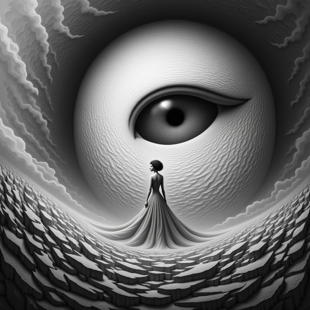 Elegant Woman on Misty Cliff: Dreamy Digital Art