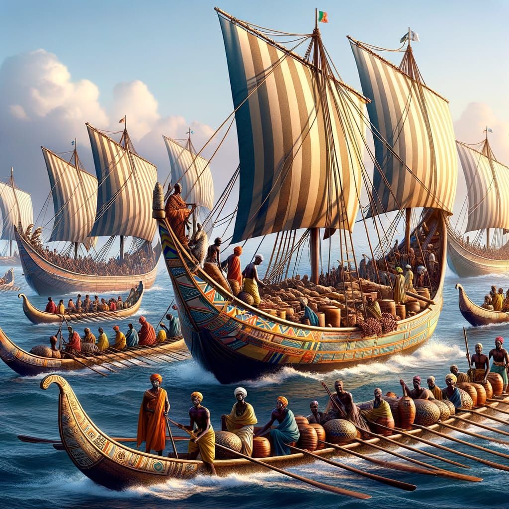 Bantu Merchant Fleet Sailing on Calm Ocean Waters