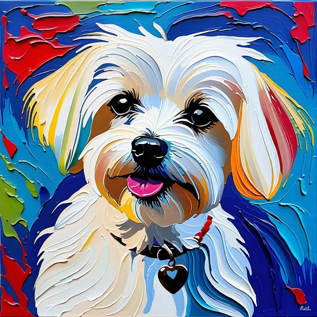 Palette Knife Impasto Painting of a Maltese Dog