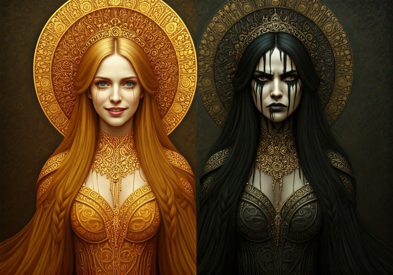 Golden Sister and Pitch Sister in Art Nouveau Style