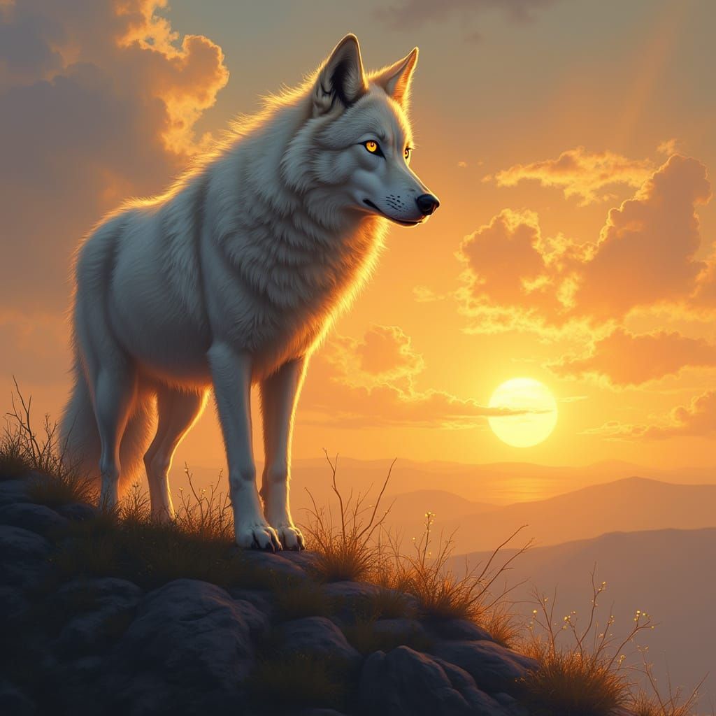 Majestic Lightning Wolf Basks in Sunset Glow