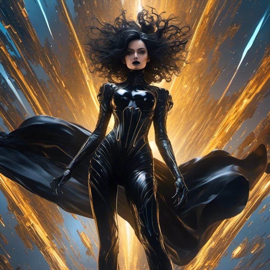 Beautiful Curvy Woman in Latex Bodysuit: Digital Painting