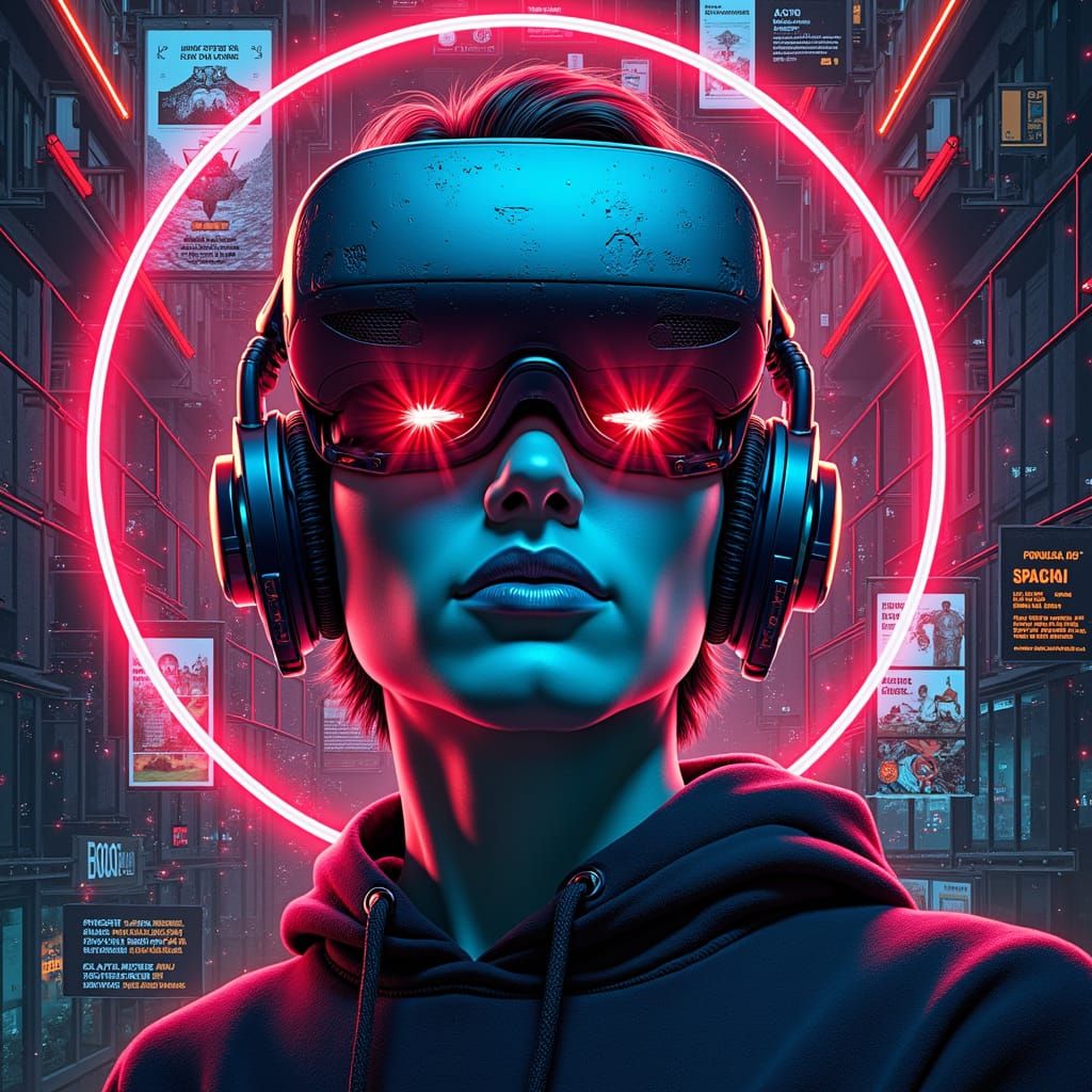 Cyberpunk Face in Dystopian Tech Collage