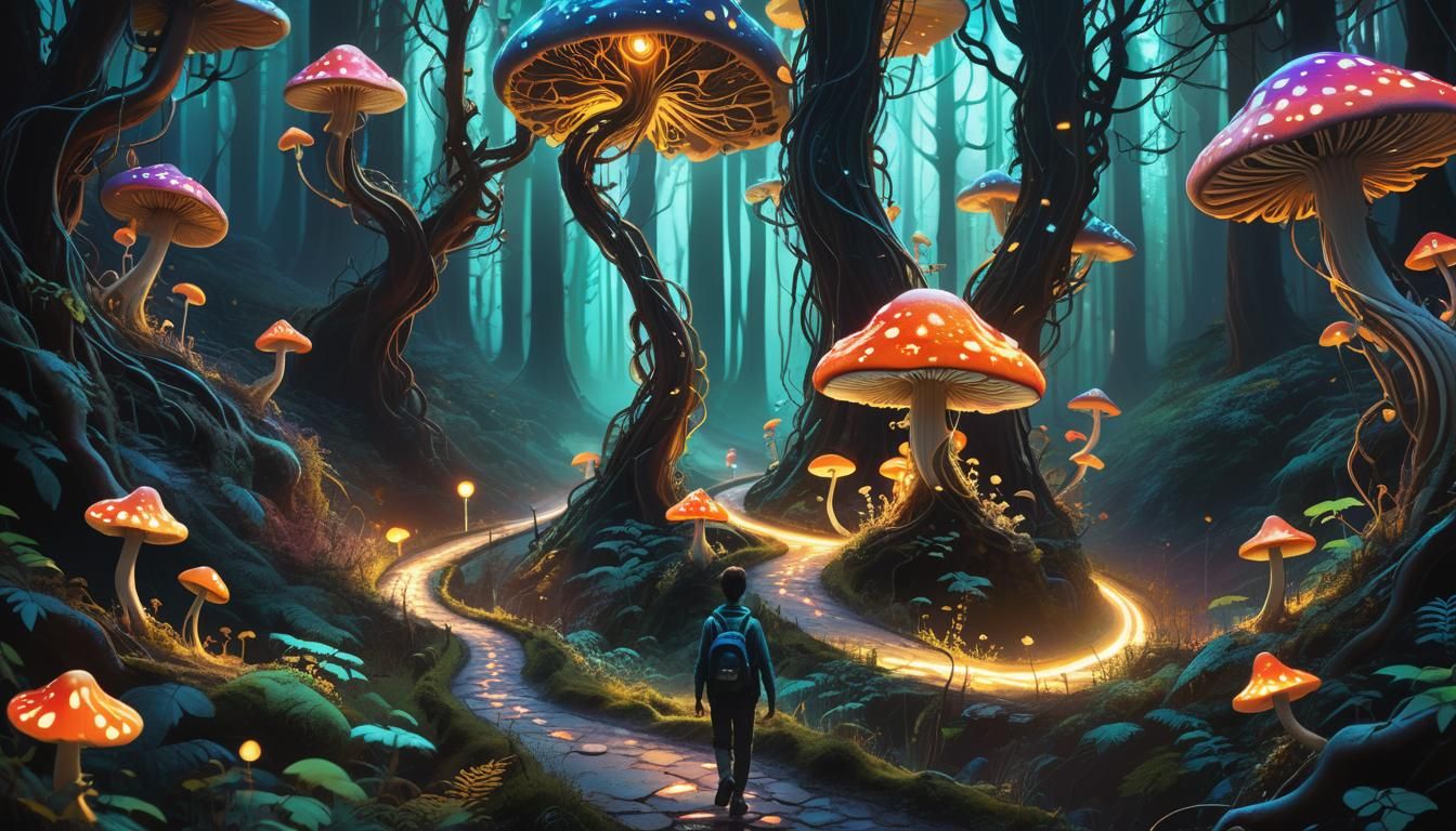 Mystical Forest Traveler at Golden Hour