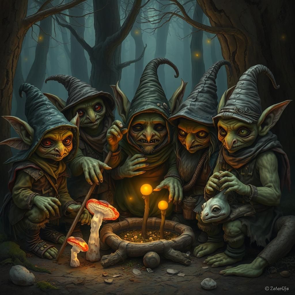Enchanting Goblin Gathering in Mystical Forest