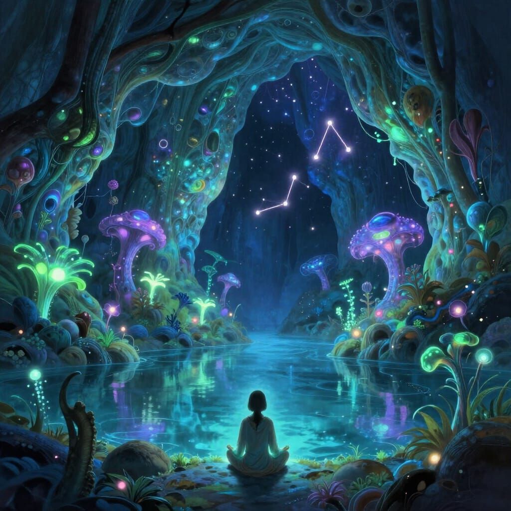 Crystal Cave Meditation by Bioluminescent Lake