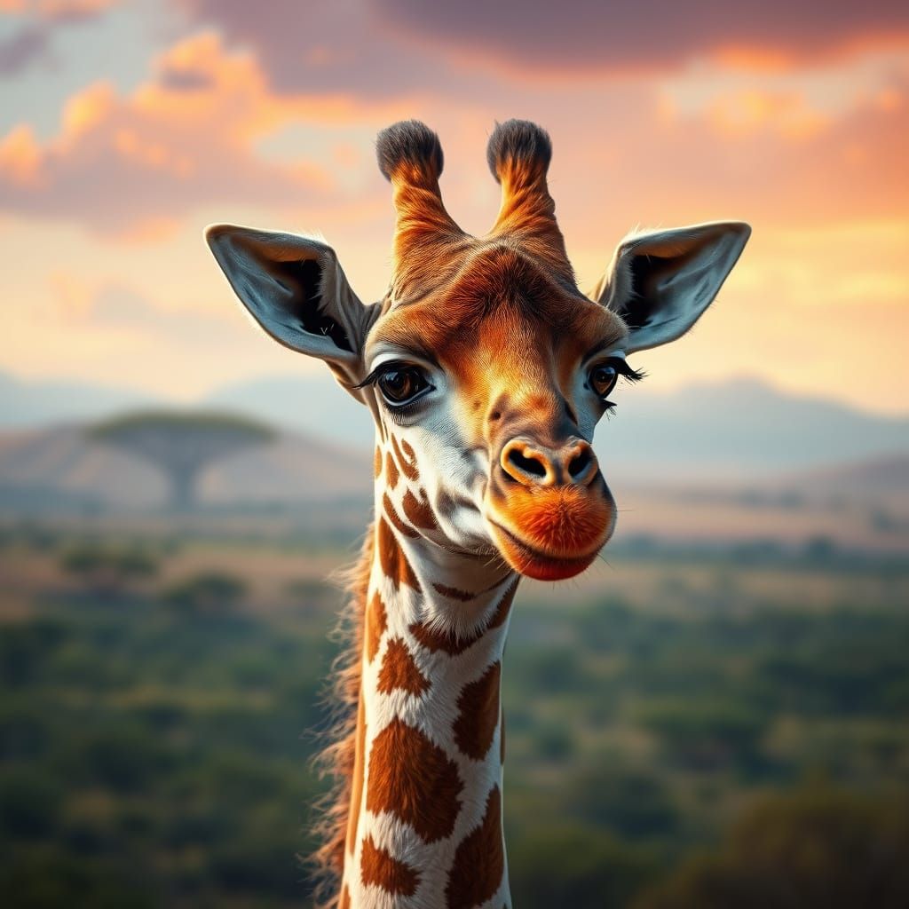 Fantastical Baby Giraffe in Dreamlike Savannah Landscape