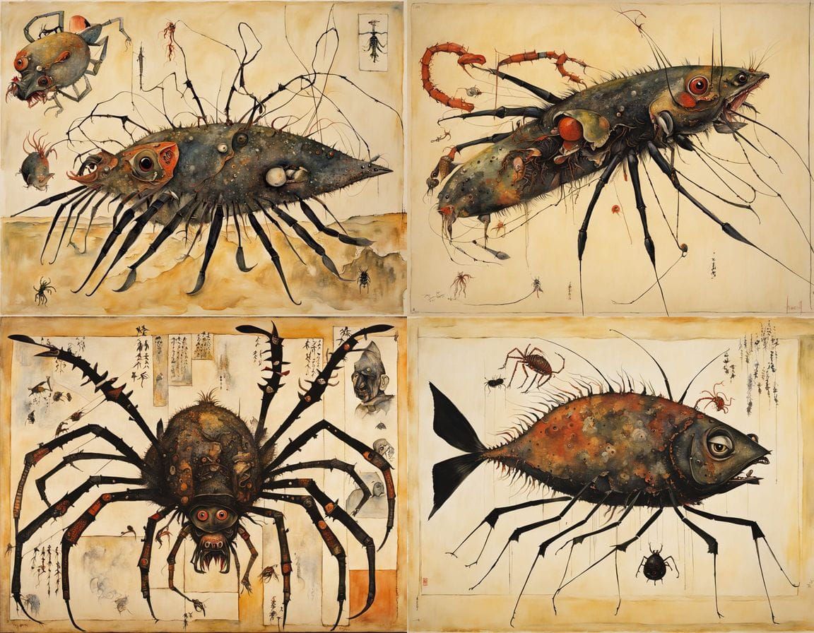 Surreal Japanese Horror Creature in Cyberpunk Style