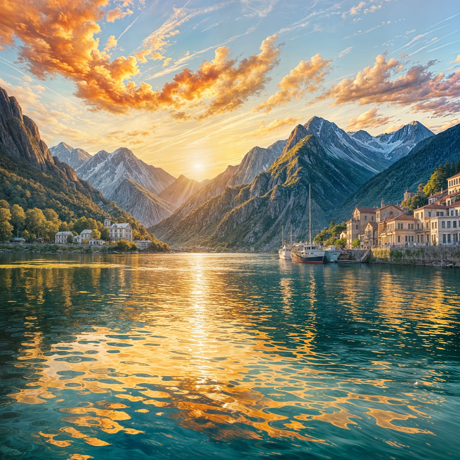 Mountain Sunrise: Hyperrealistic Oil Painting in Pastel Colo...