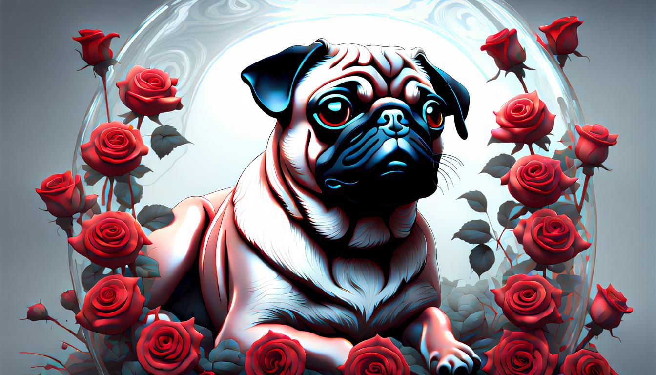 Pug-Shaped Glass with Roses: Detailed Matte Painting