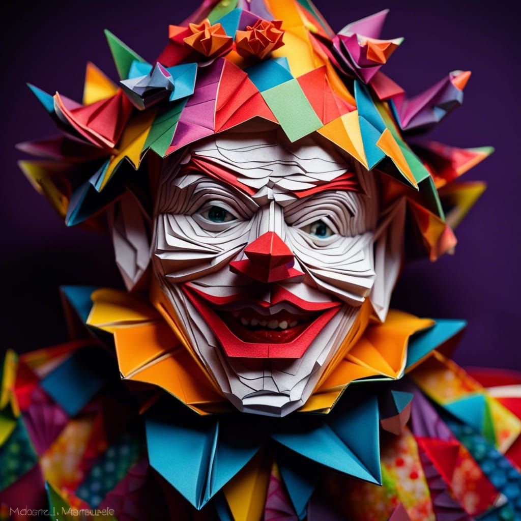 Colorful Origami Clown at the Circus in 3D