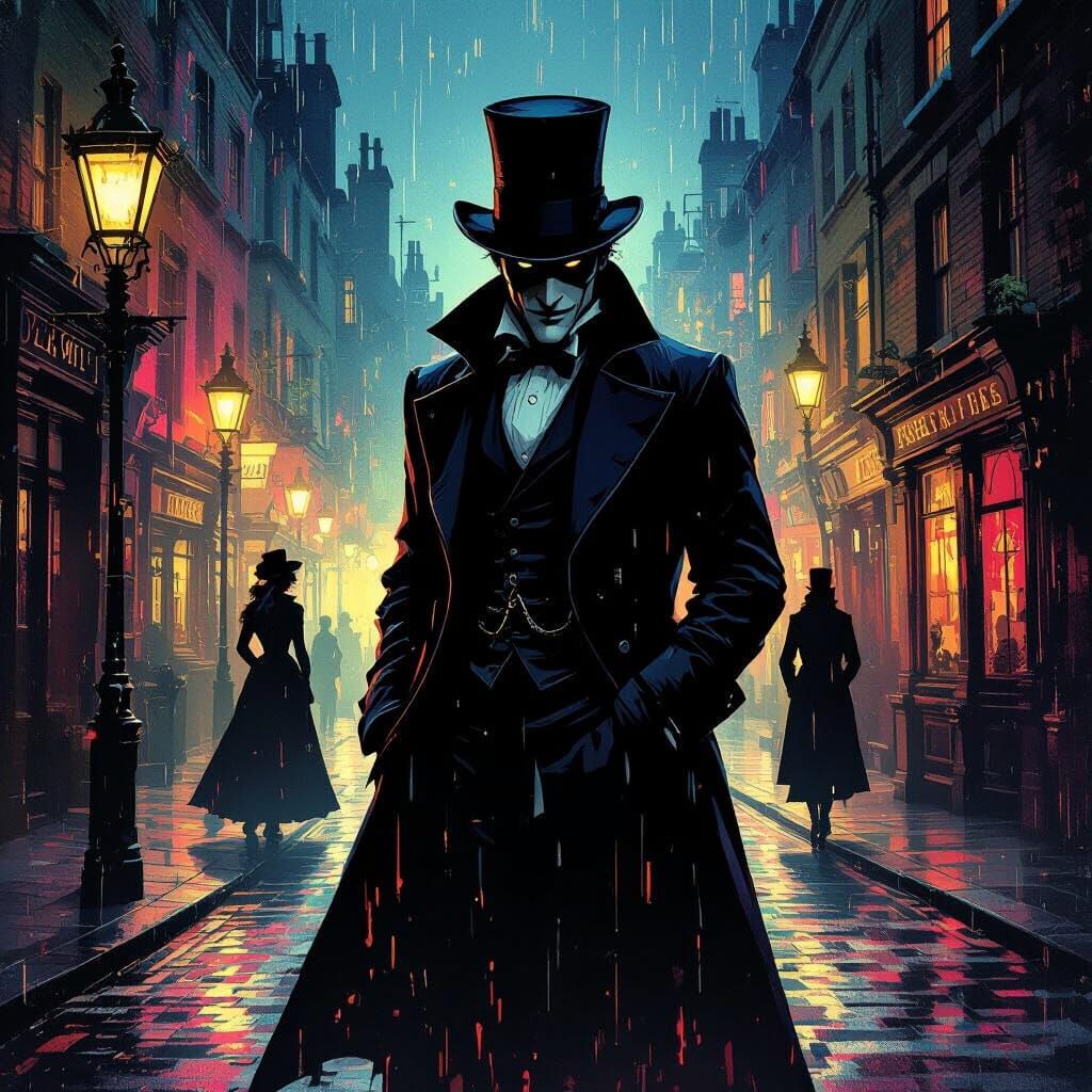Sinister Jack the Ripper in London Street at Night