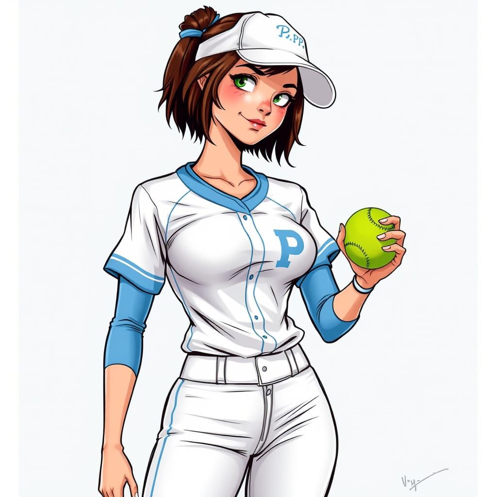 Baseball Card of Softball Player in Graphic Novel Style