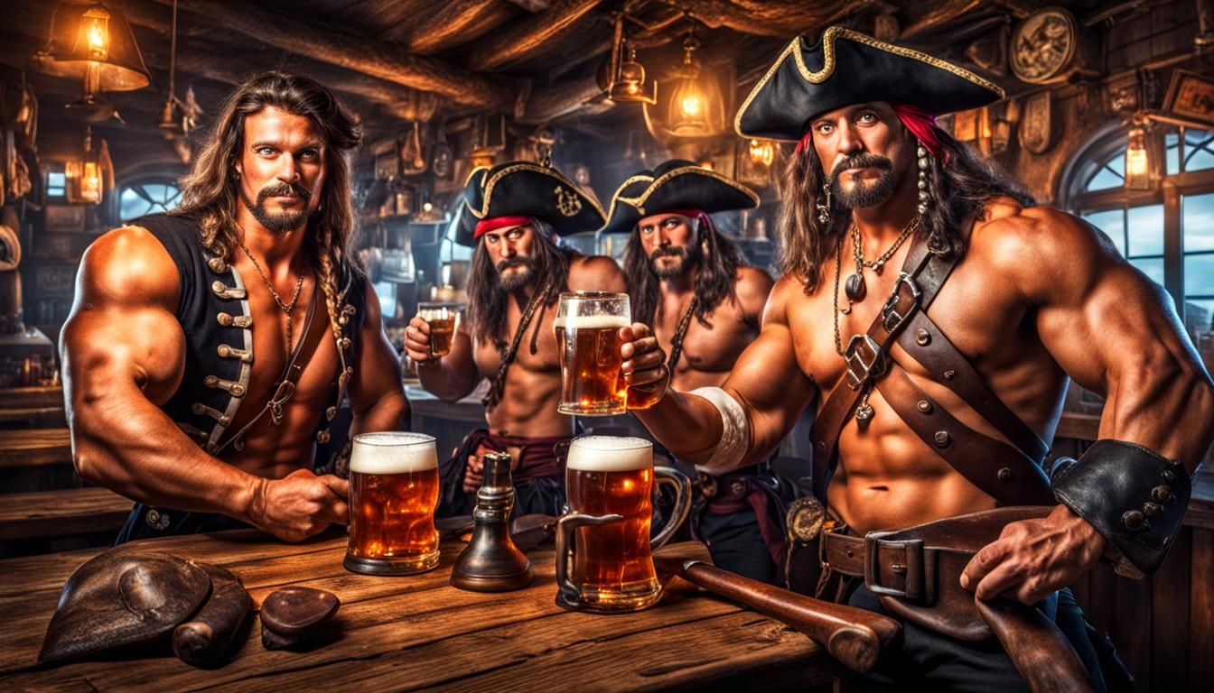 Pirates Drinking Ale in Photorealistic HDR Pirate Bar