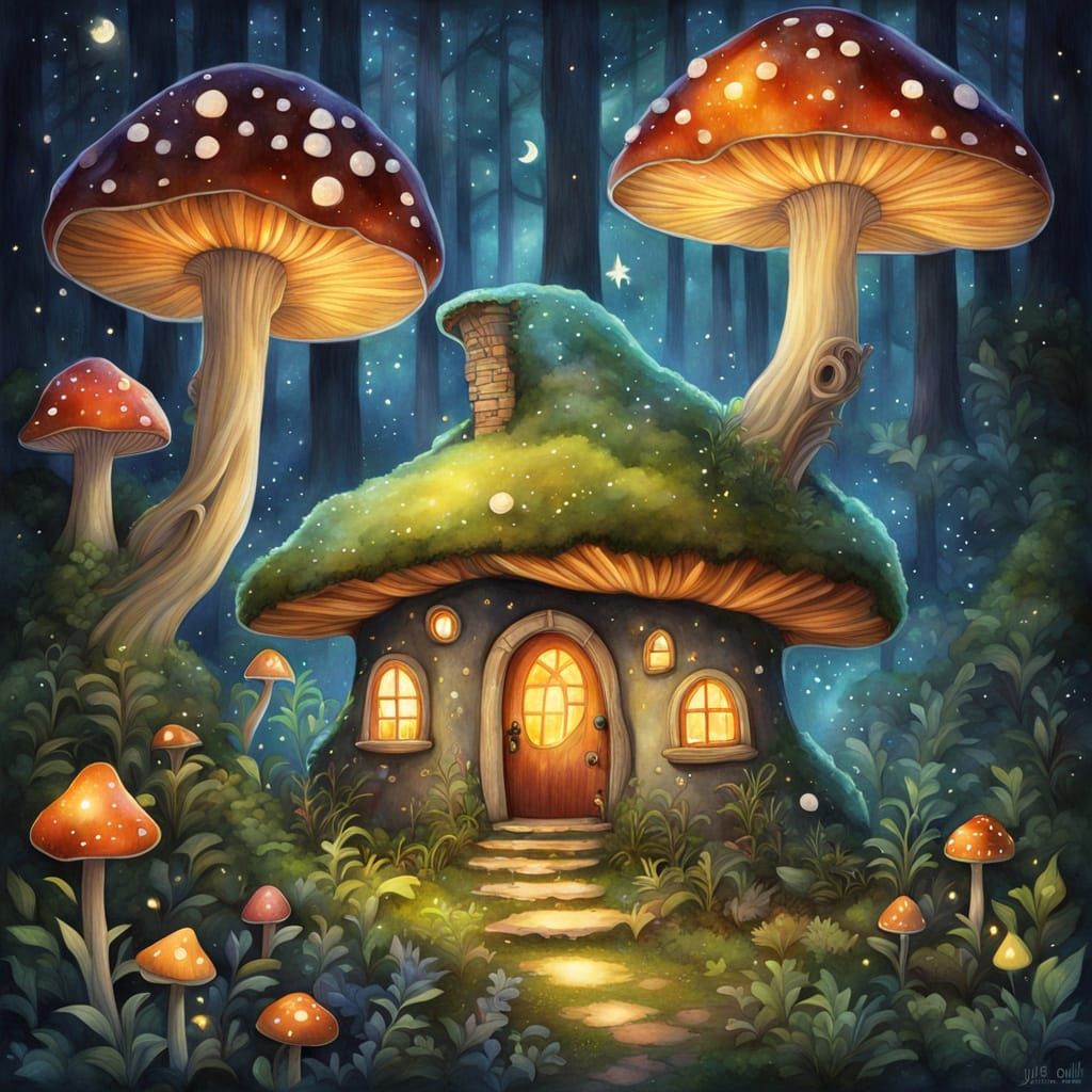 Whimsical Mushroom House in Enchanted Forest
