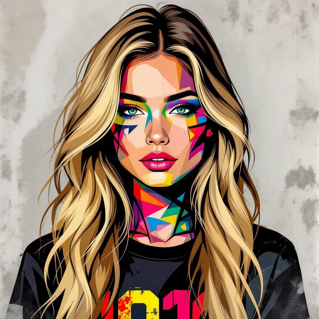 Girl with Stencil Markings in Urban Art Style