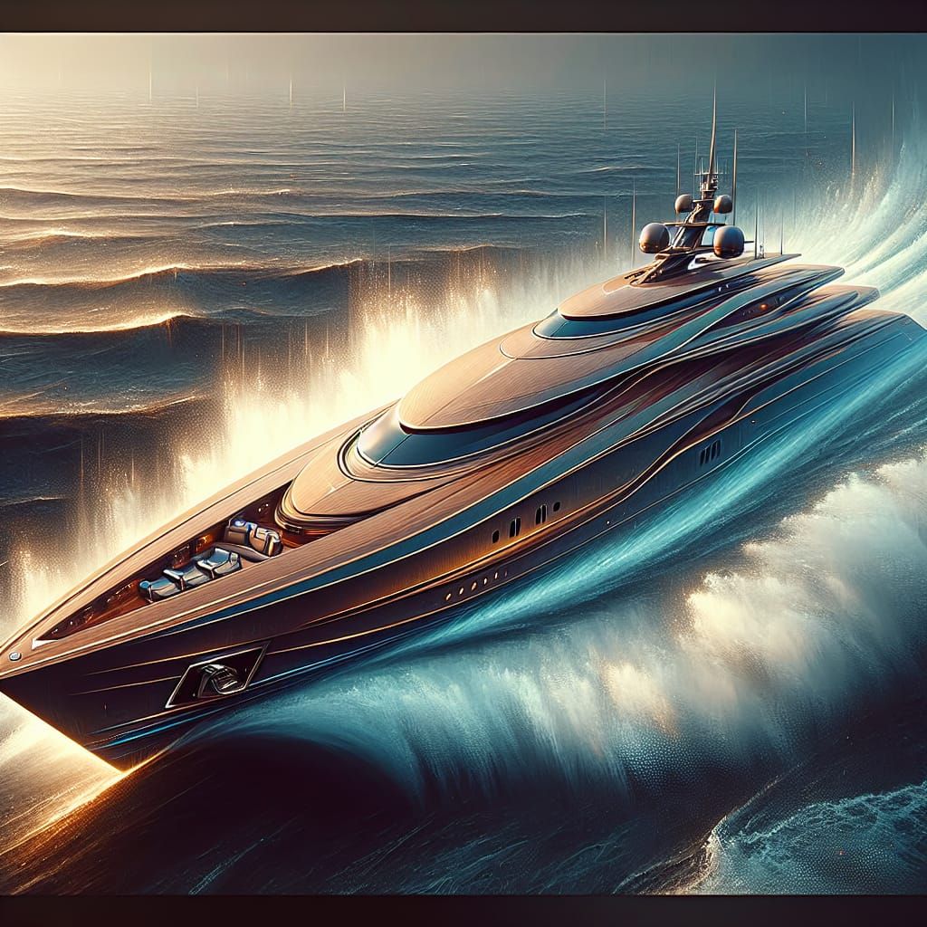 Sleek Bronze Yacht Concept Art in 8K