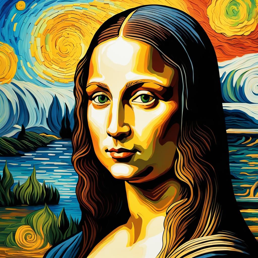 The Mona Lisa in the style of van Gogh.