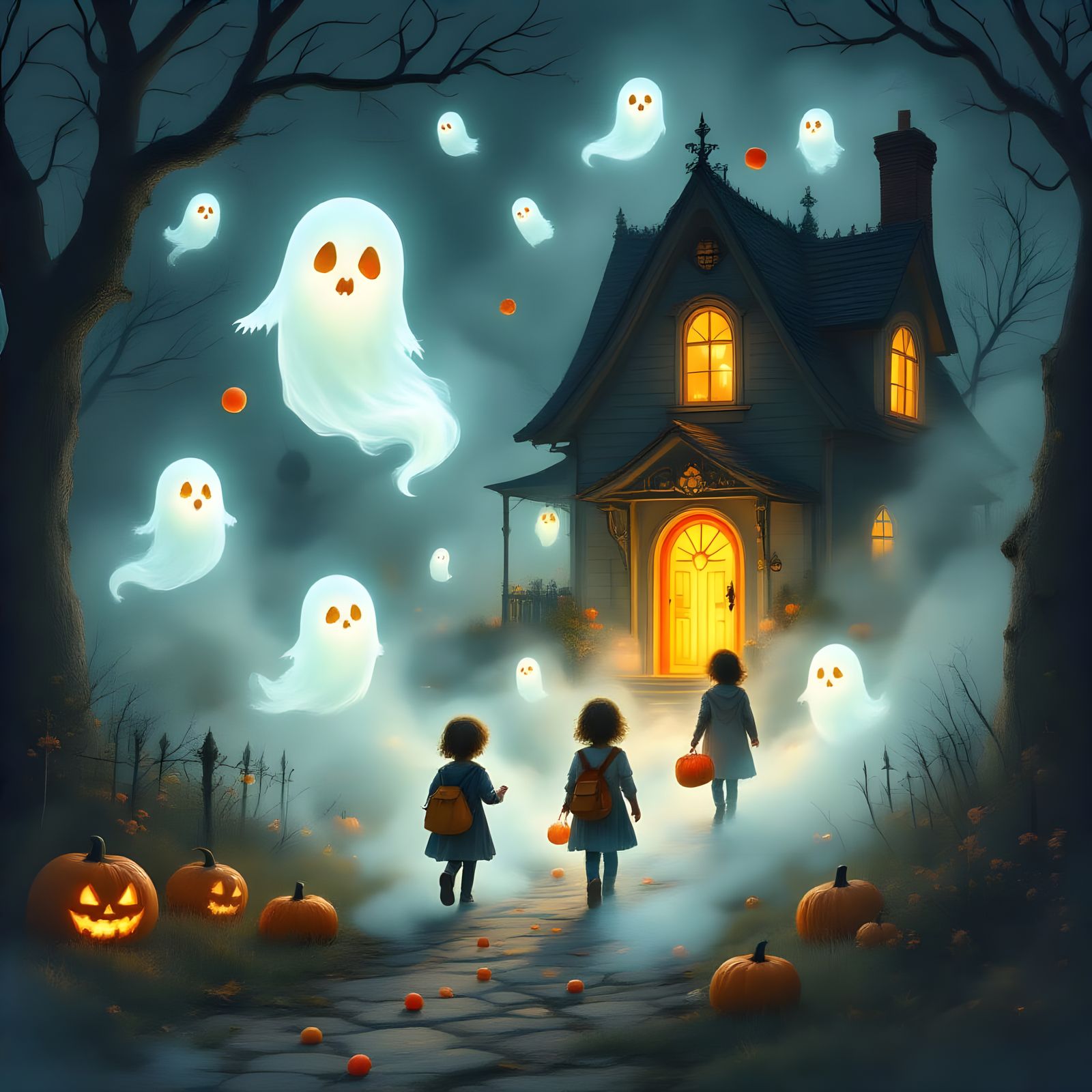 Surreal Trick-or-Treat Night with Floating Candy Ghosts