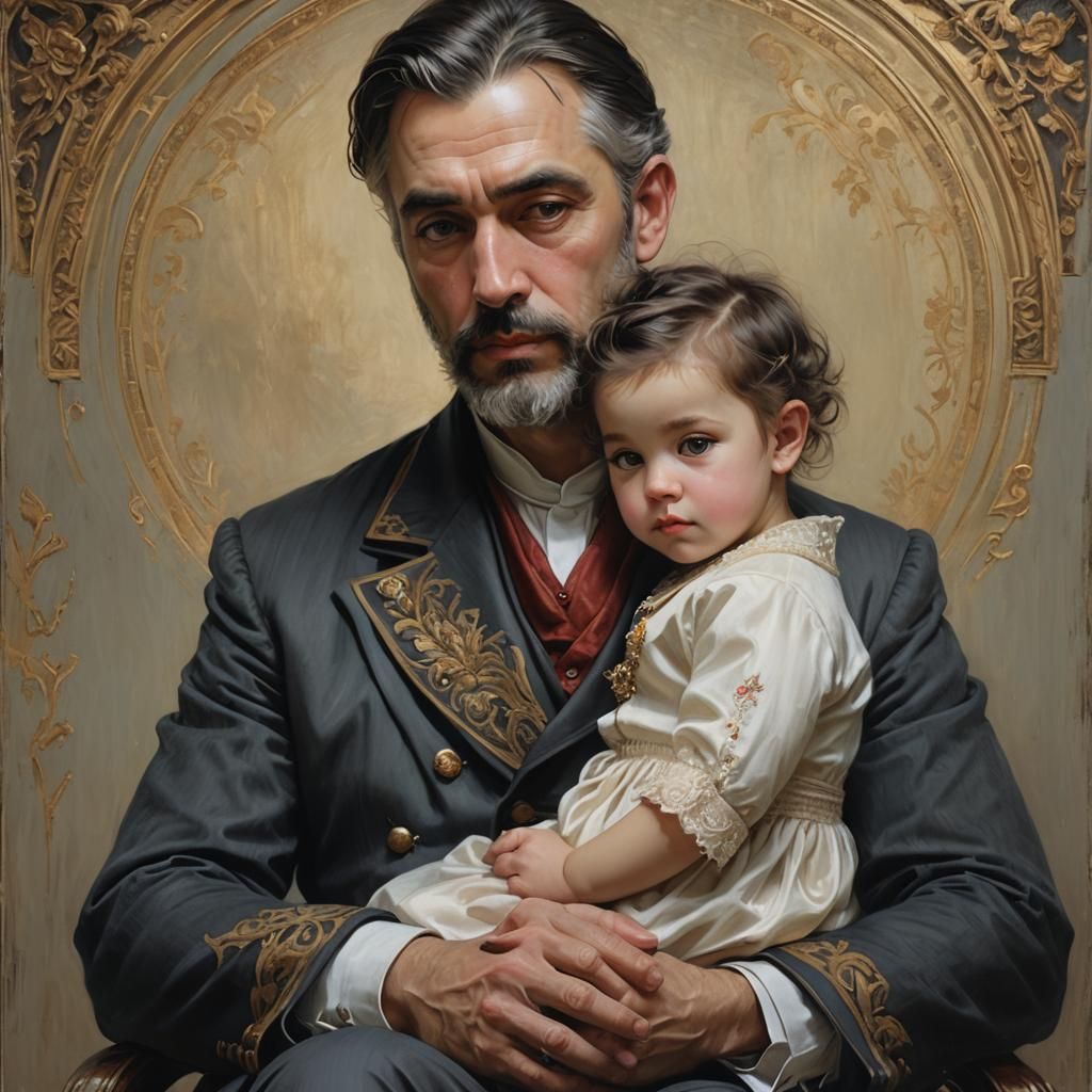 Loving Father and Child Portrait in Impressionistic Style