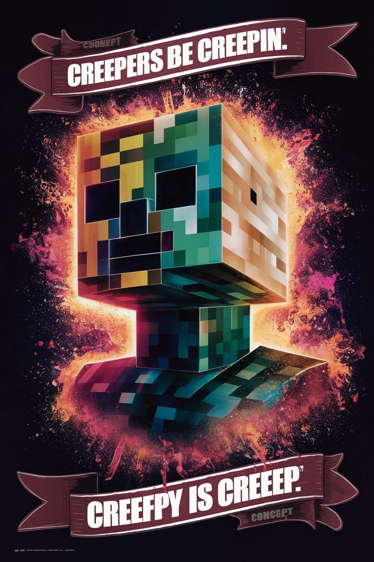 Minecraft Creeper Explosion: Hyperrealistic Movie Poster