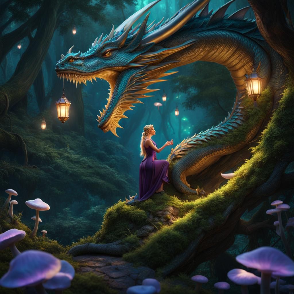 Fairy Hugging Dragon in Enchanted Forest