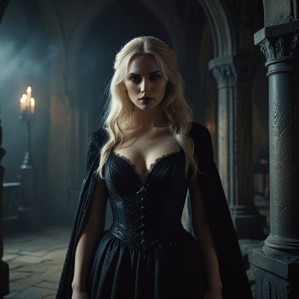 Beautiful Blonde Vampire - Long Gothic Dress
