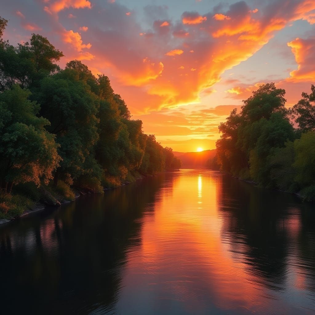 Sunset River Landscape in Cinematic Realism Style