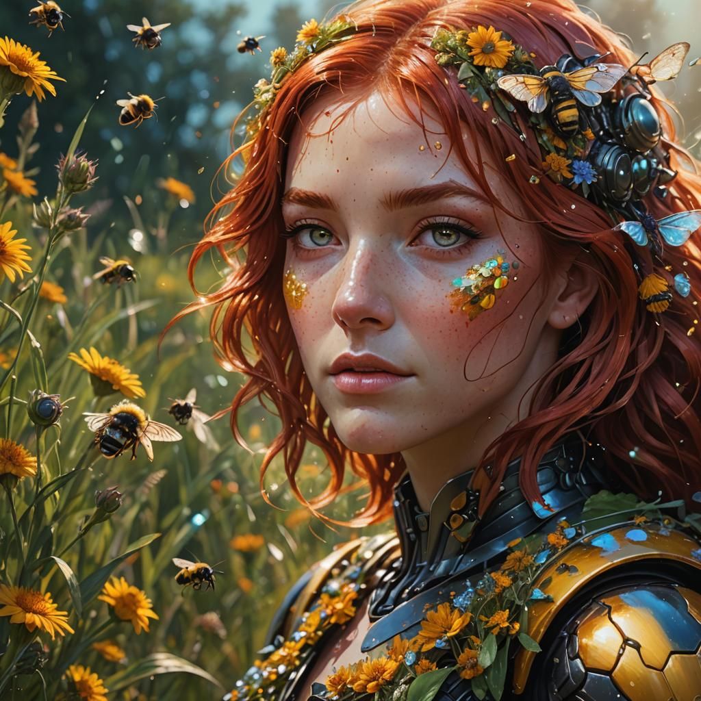 Bumblebee Goddess Portrait in Hyperrealistic Style
