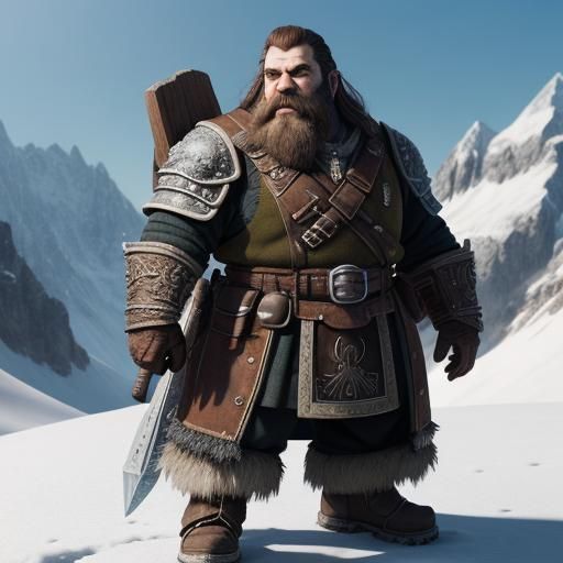 Gimli the Dwarf on Snowy Peak in 8K