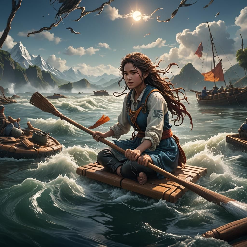 Fantastical Girl Controls Wind with Staff