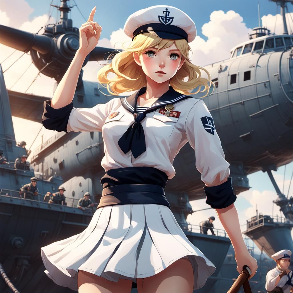 WWII Blonde Sailor Girl in Propaganda Poster Style