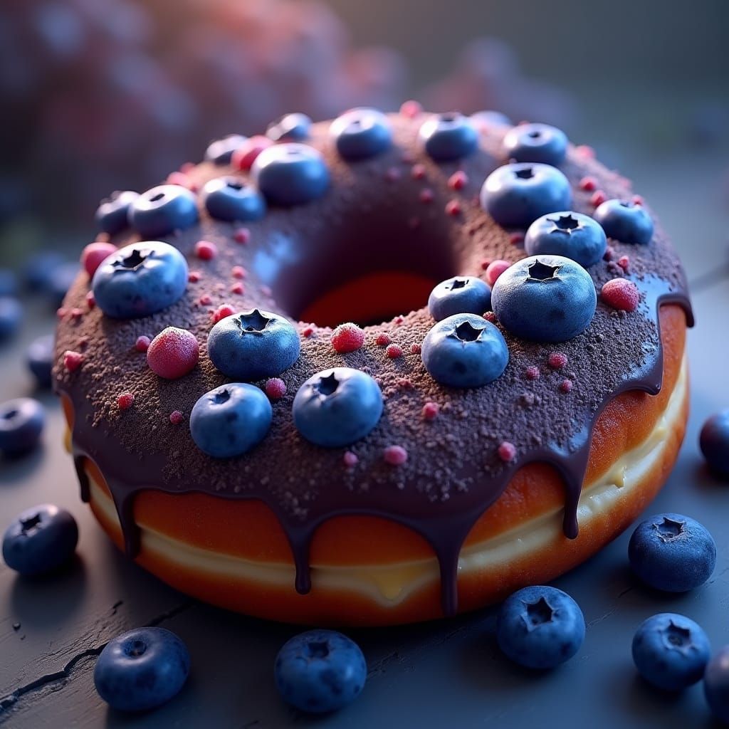 Blueberry Chocolate Donut in Hyperrealistic Matte Painting