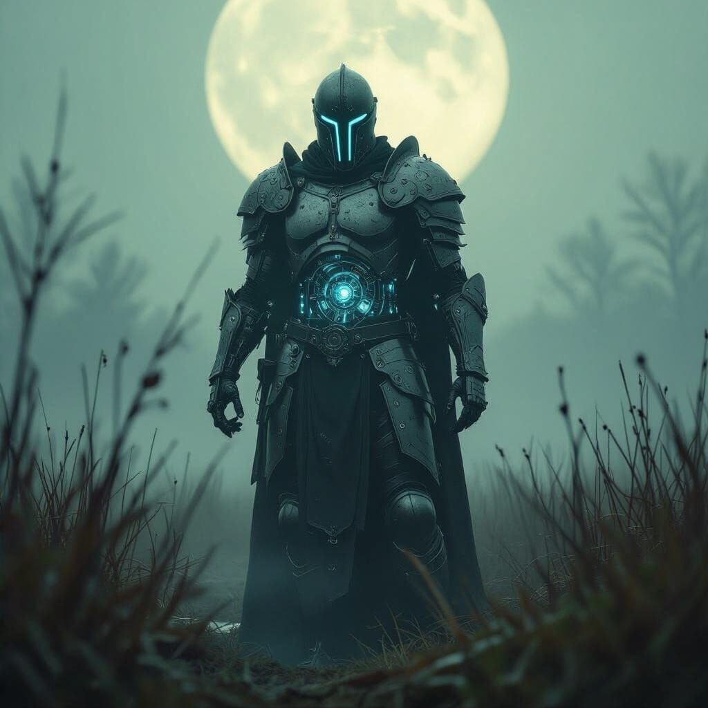 Mechanized Medieval Warrior in Golden Light