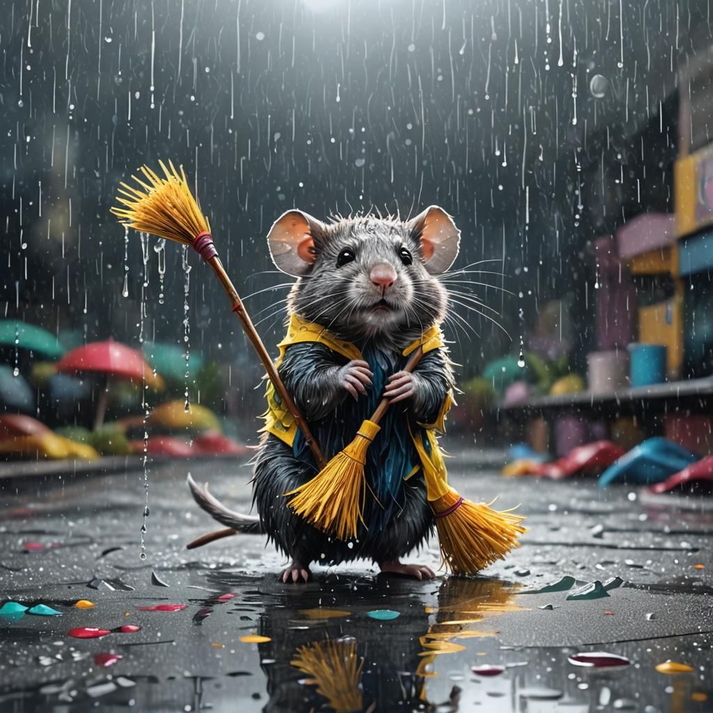 Broom Dancing in Rain, Bauhaus-Inspired Digital Art