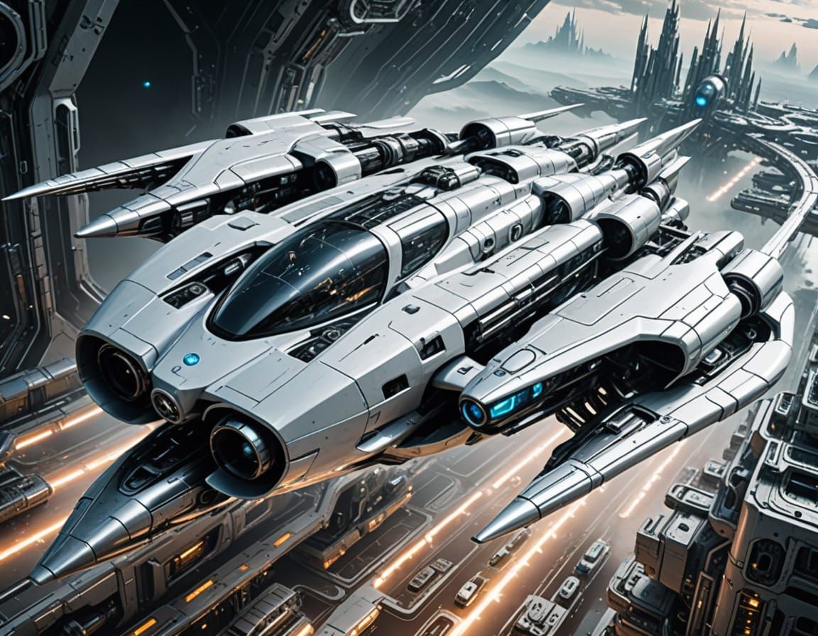 Cyberpunk Jet Racer Meets Futuristic Space Station