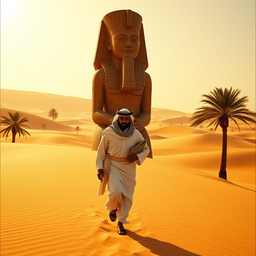 Arab Tribal Chief Carries Ancient Idol Through Desert Landsc...