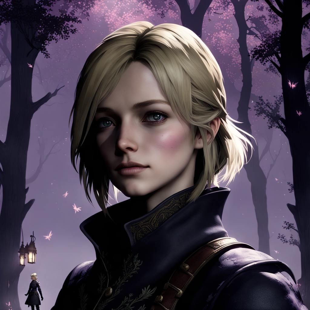 Dreamy Girl in Hunter Armor with Fireflies