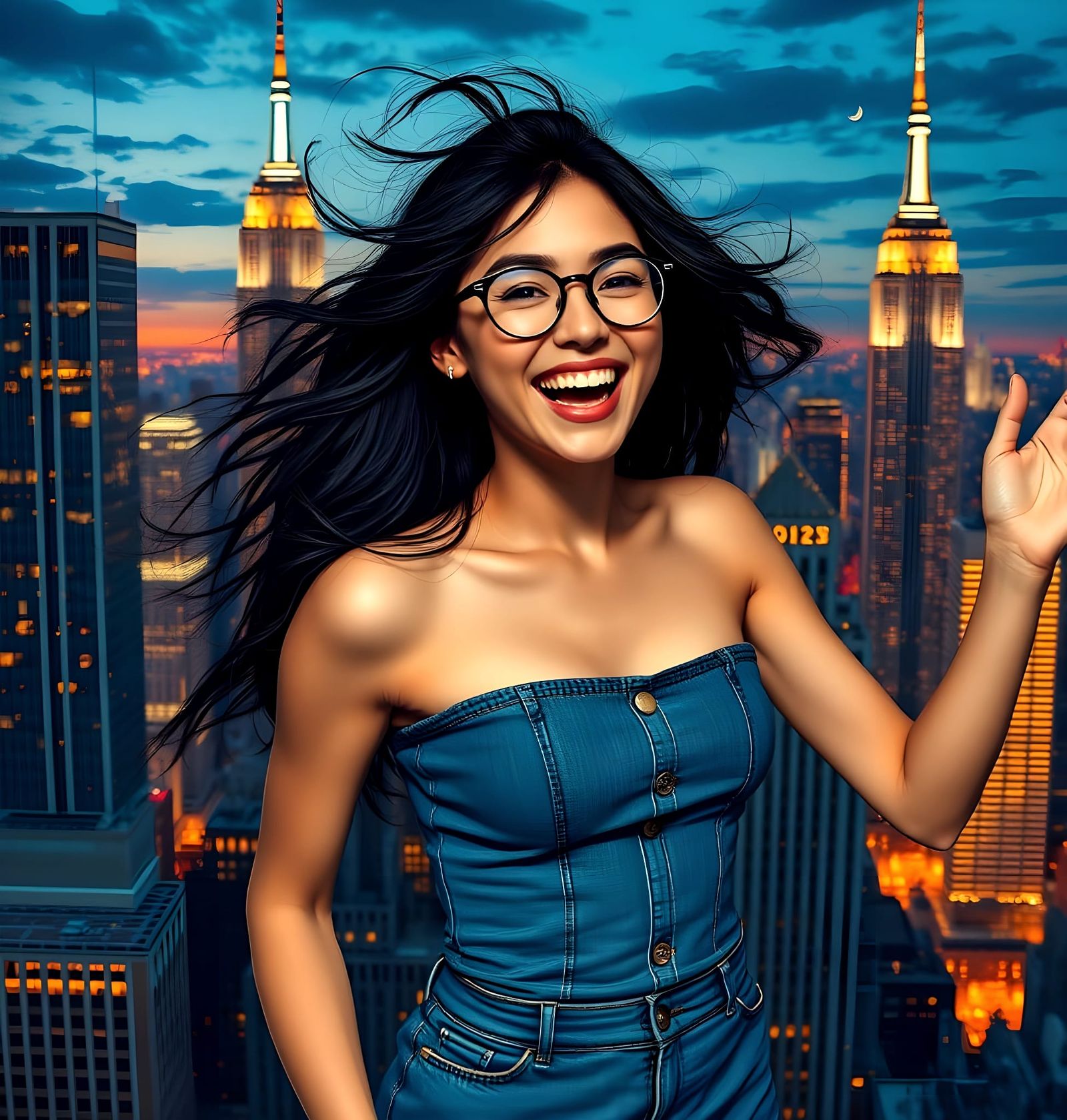 Joyous Woman Dancing in New York City Collage