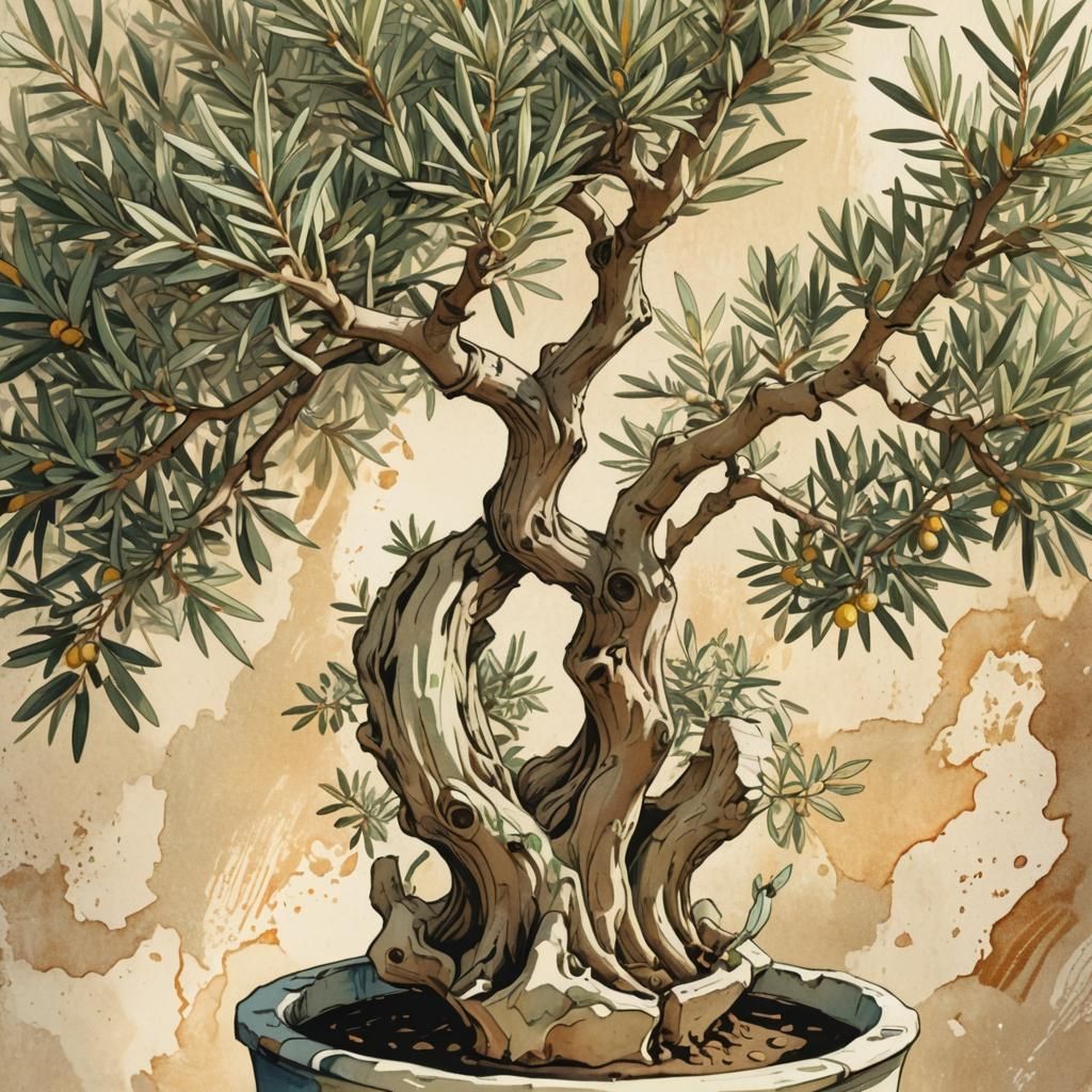 Olive Tree in Antique Pot: Anime Key Visual