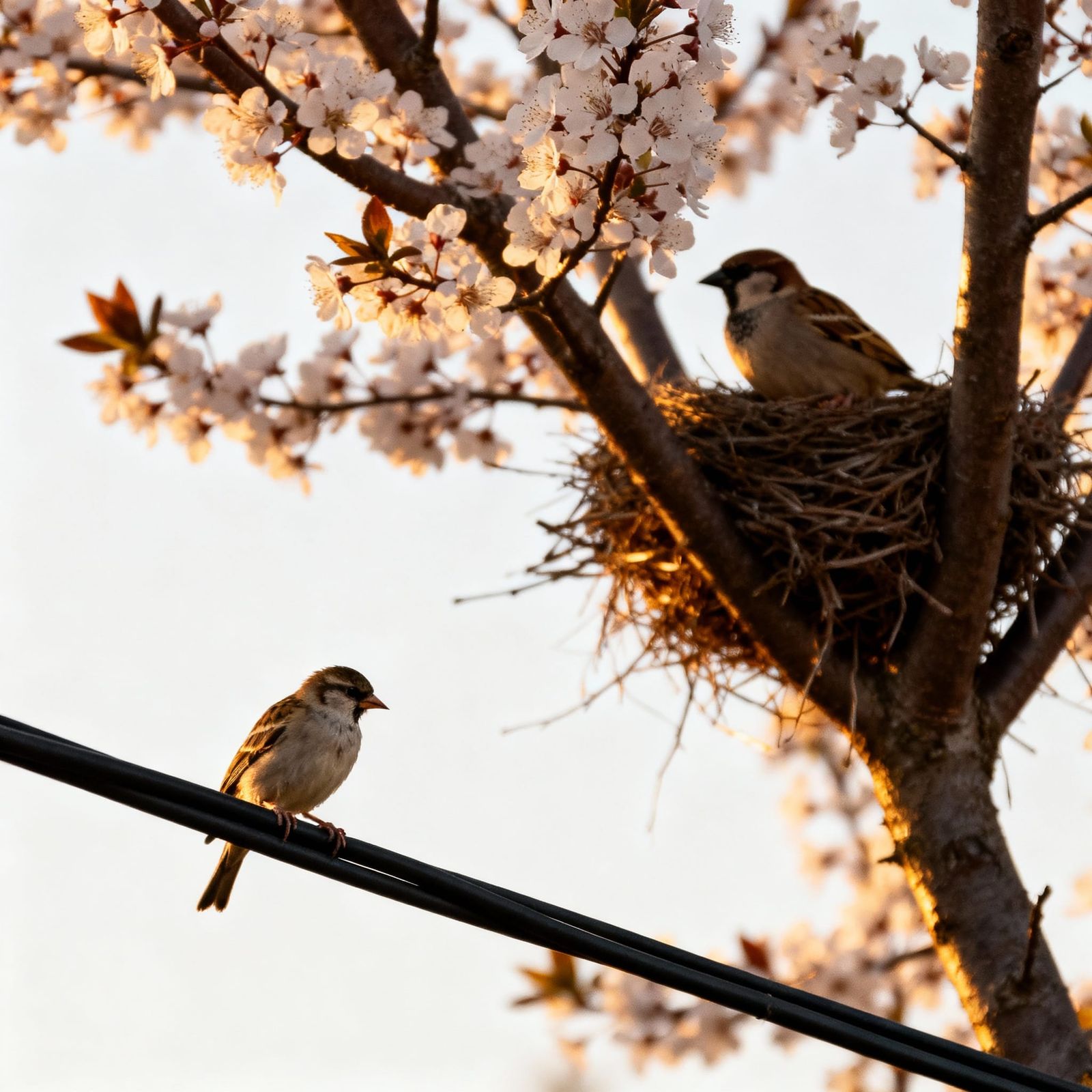 Finch's Defeat: Bird Watches Sparrow Take Nest at Golden Hou...