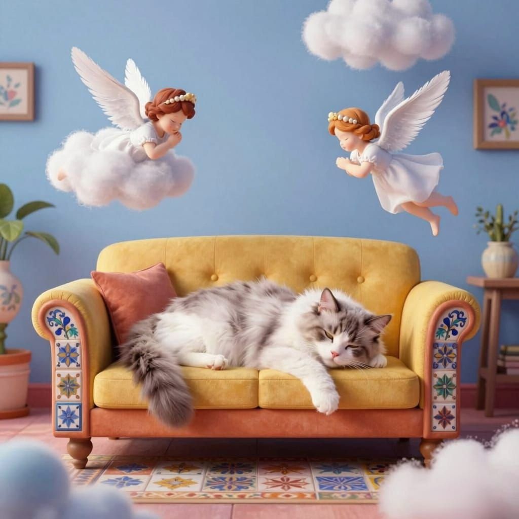 Cozy Cat Nap in Surreal Mexican Dreamscape